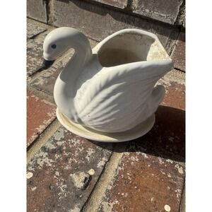 Swan Shape Ceramic White Planter Vase Figurine Cactus Pot Home Garden Desk